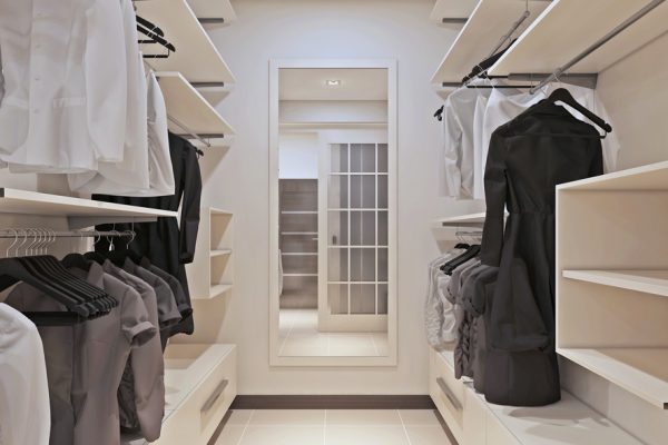 Large wardrobe in a modern style interior. 3d render